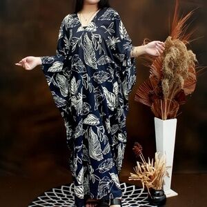 0137/Navy Color Long Kaftan, Rayon Viscose Material